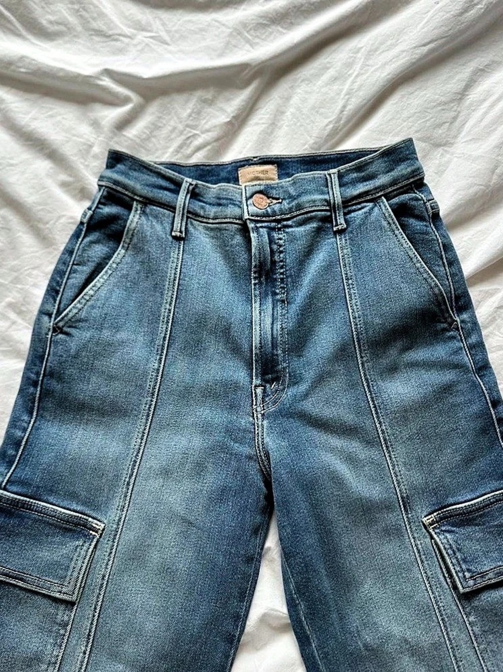 Mother The Rambler Cargo Ankle Straight Leg Cargo Jeans Blue Waist 26 Like New - Picture 3 of 7